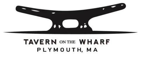 Logo with a black silhouette above text: Tavern on the Wharf, Plymouth, MA.