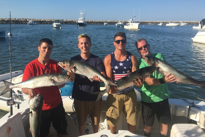 a man holding a fish on a boat in the water