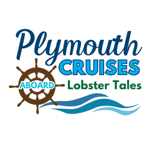Logo with text 'Plymouth Cruises Aboard Lobster Tales' and a ship wheel graphic.